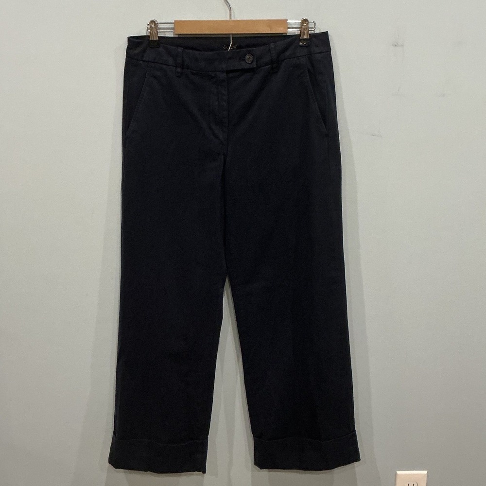 NEW J.Crew Womens Chino Wide Leg Cuffed Hem Pants 10 Tall Navy Blue Office Work